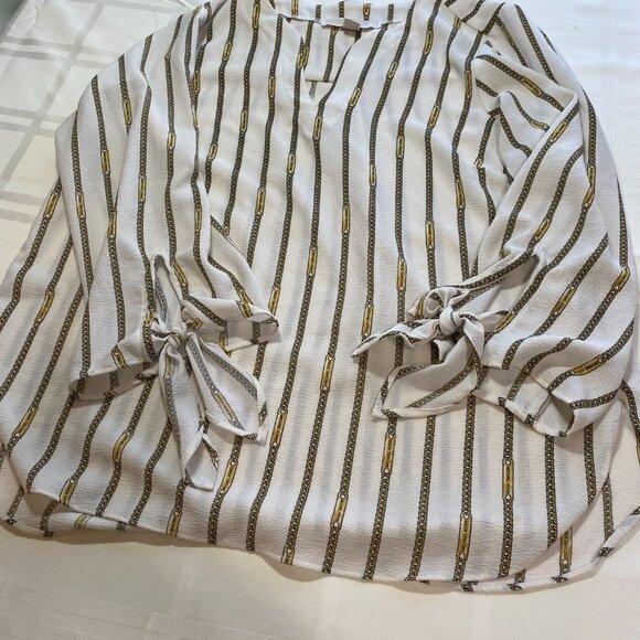 Michael Michael Kors Chain Print Blouse | Tie Sleeve | Size S - Picture 7 of 11